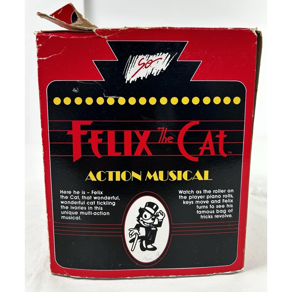 Excellent 1987 Enesco "Felix The Cat" Bag O' Tricks Music Box WORKING! In Box